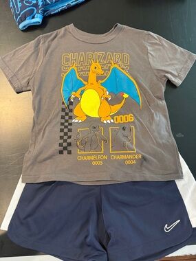 Charizard Pokémon Graphic Tee for Kids - Brown NWOT and Nike NAVY SHORTS NWT